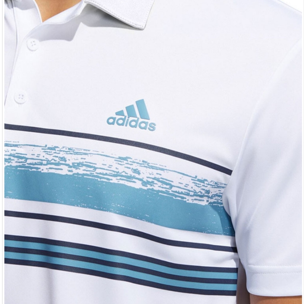 Adidas Novelty Core Stripe Polo Shirt - White/Haze Blue. SIZE MEDIUM- NWT - Picture 6 of 6